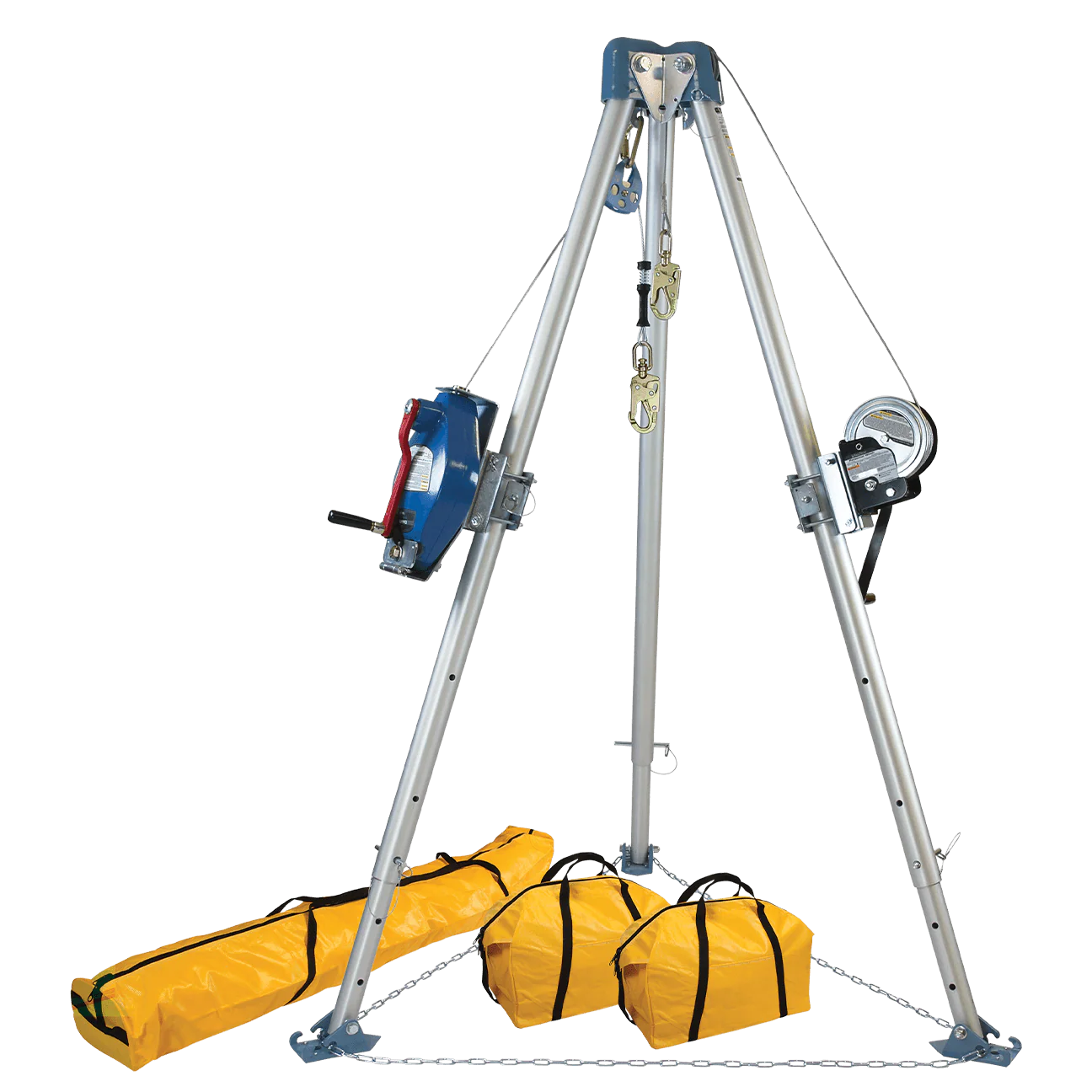 11' Confined Space Tripod System with 60' Galvanized Steel SRL-R and Personnel Winch
