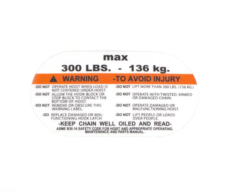 CM Capacity Warning Label (300 Lbs) Prostar