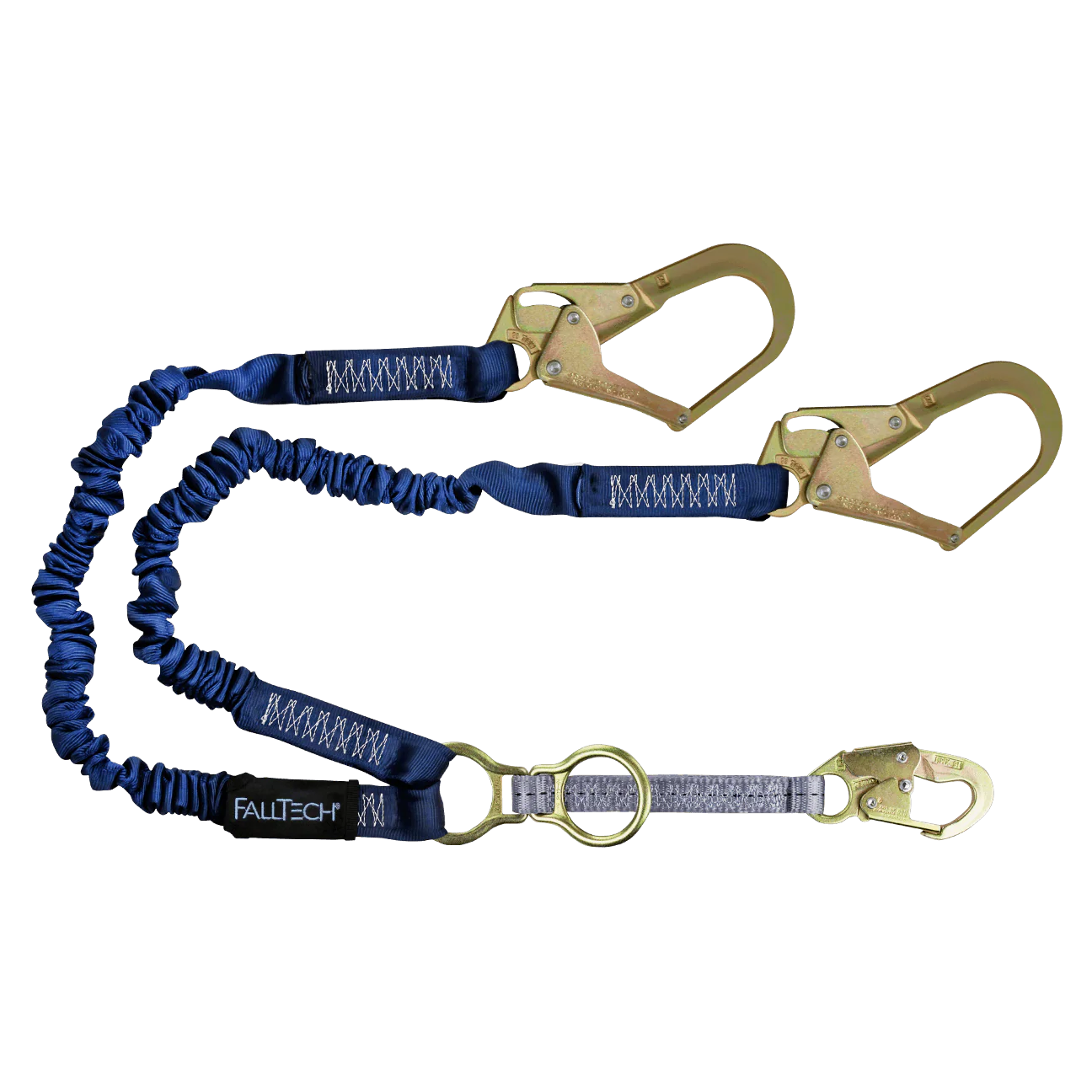 4½' to 6' ElasTech® Energy Absorbing Lanyard, Double-leg with SRL D-ring and Steel Rebar Hooks