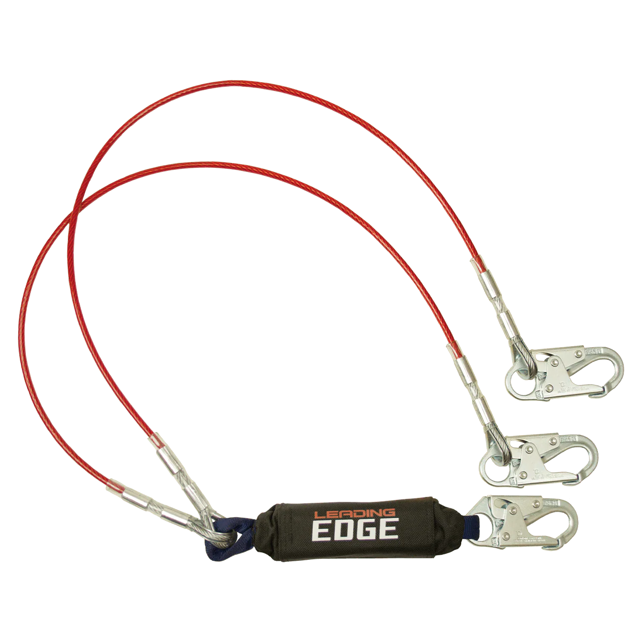 6' Leading Edge Cable Energy Absorbing Lanyard, Double-leg with Steel Snap Hooks