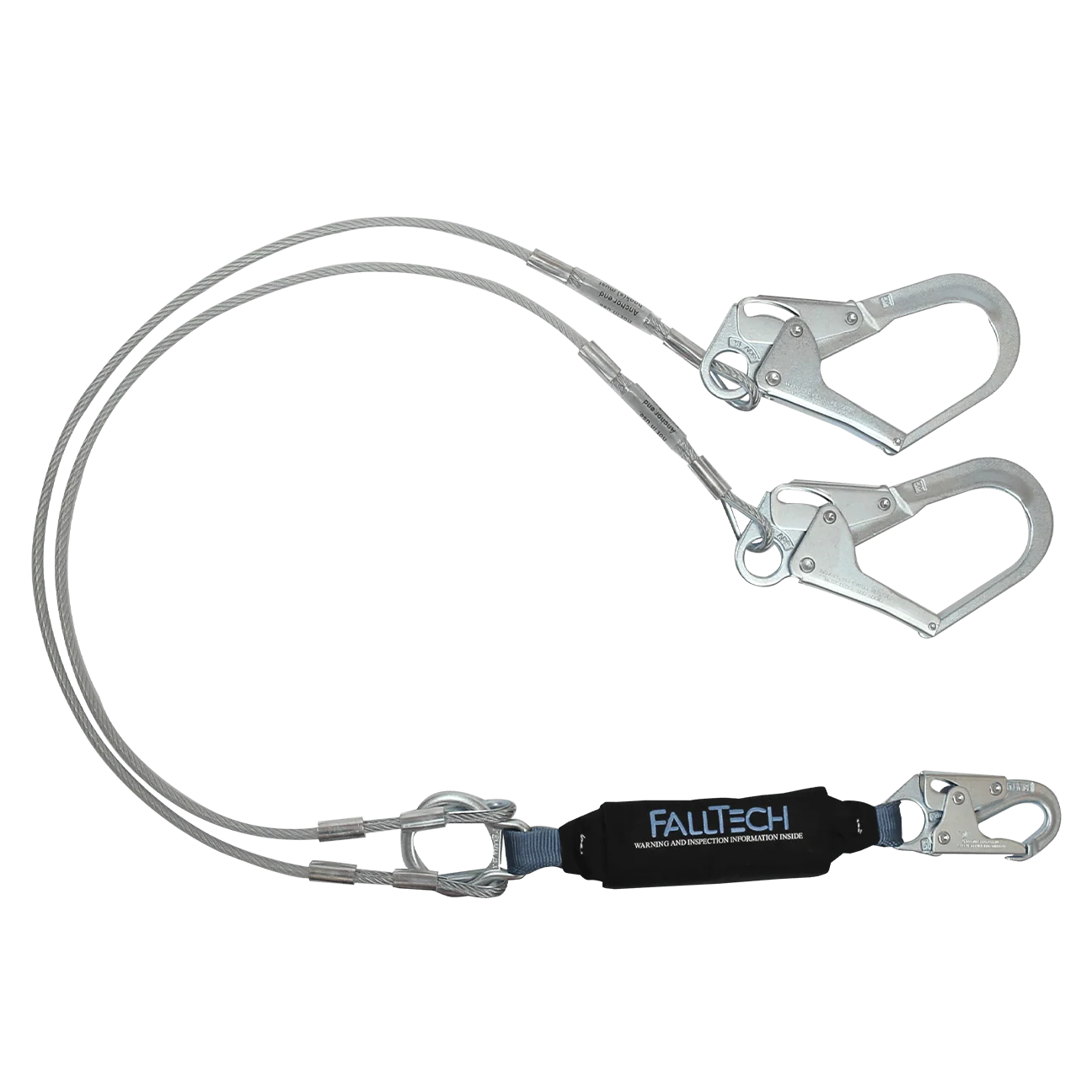 6' ViewPack® Coated Cable Energy Absorbing Lanyard, Double-leg with Steel Connectors