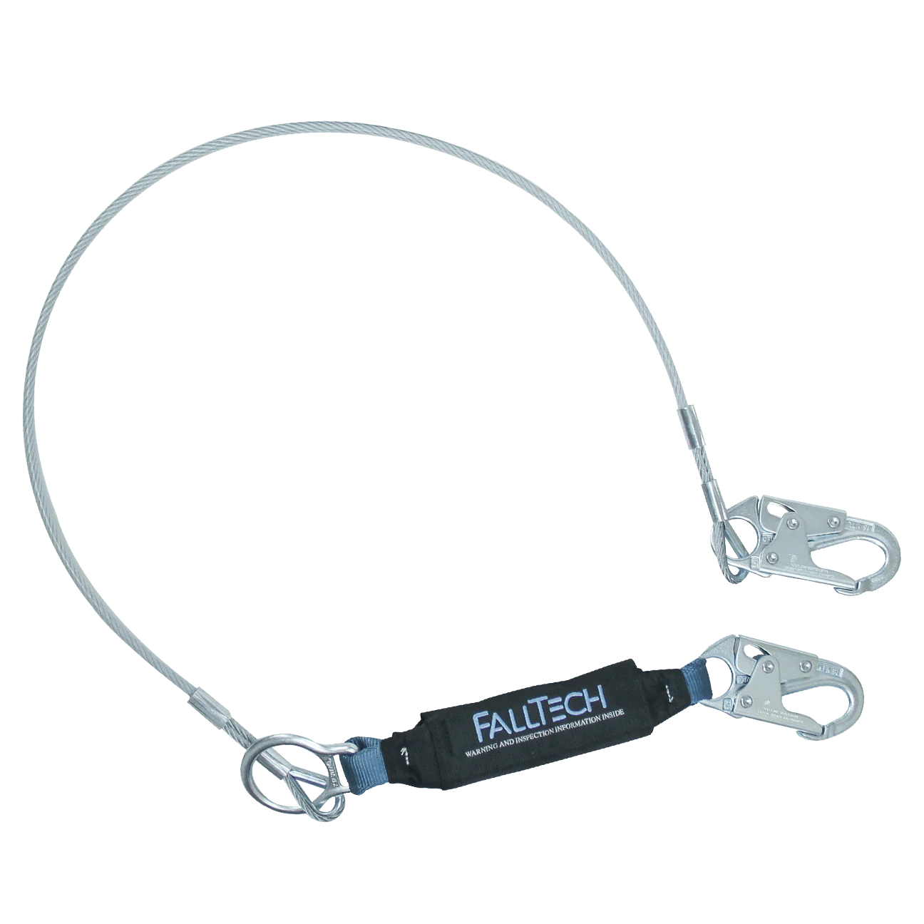 6' ViewPack® Coated Cable Energy Absorbing Lanyard, Single-leg with Steel Snap Hooks
