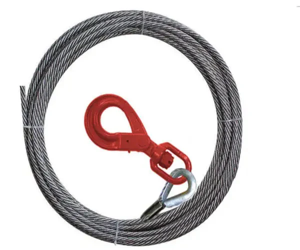 Lift All 7/16" Winch Line 6X19 Fc W/Swivel Hook & Latch One End Permaloc