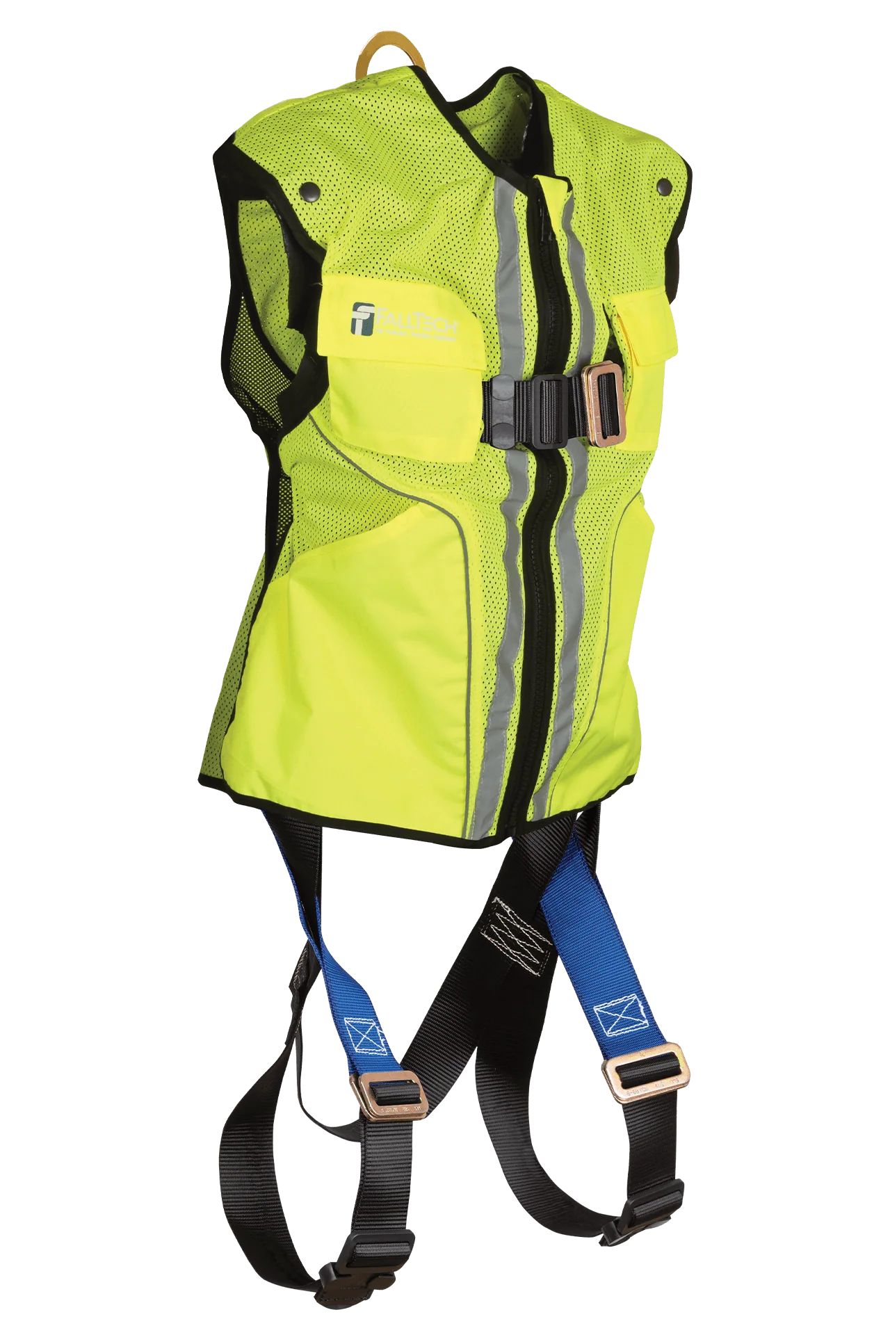 Hi-Vis Lime Construction-grade Vest with 1D Standard Non-belted Full Body Harness